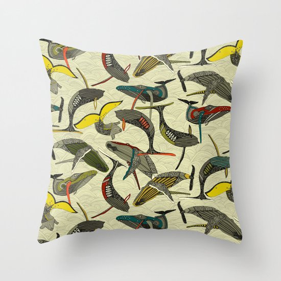 whales and waves bold Throw Pillow