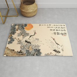 Asian traditional painting Rug | Asian, Moon, Photo, Painting, Chinese, Birds, Plants, Vintage, Retro, Handdrawn 
