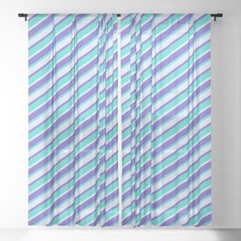 [ Thumbnail: Turquoise, Lavender, and Slate Blue Colored Lines Pattern Sheer Curtain ]