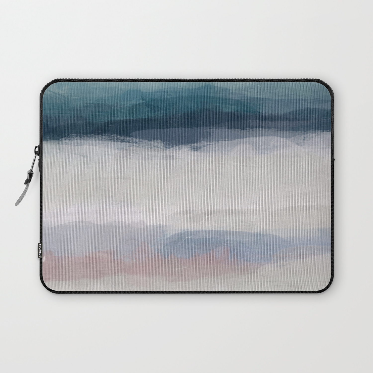 Dark Teal Blue White Pink Light Blue Modern Wall Art Ocean