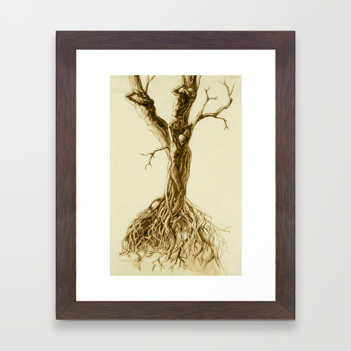 Tree People Figure Stretching Waking In The Sun Twisted Roots Pencil Drawing Framed Art Print By Wingedcavalcade Society6