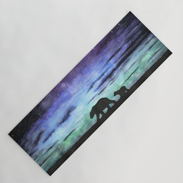Aurora borealis and polar bears (black version) Yoga Mat
