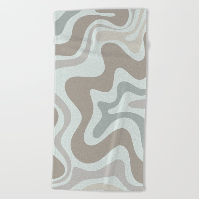 Liquid Swirl Abstract Pattern in Taupe Gray and Light Ice Blue Beach Towel