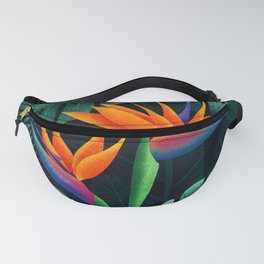 Bird of Paradise Vibrant Sunset-Colored Flowers + Tropical Palm Leaves Fanny Pack