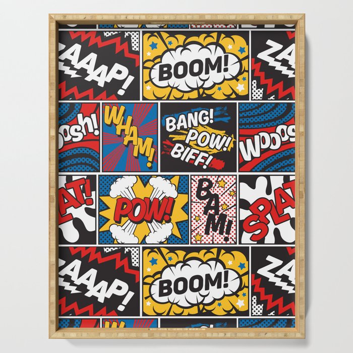 Modern Comic Book Superhero Pattern Color Colour Cartoon Lichtenstein Pop Art Serving Tray