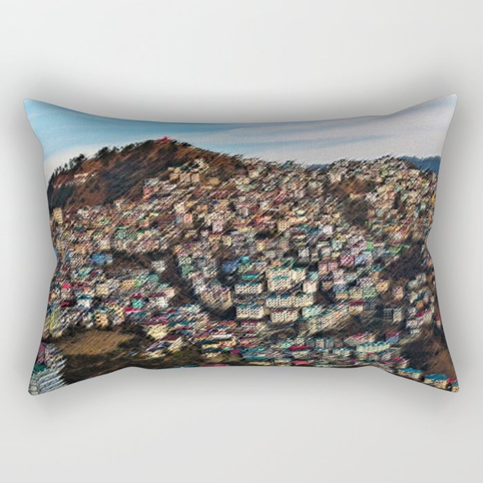 Colored Houses of Shimla, India with Blue Sky Landscape by Jeanpaul Ferro Rectangular Pillow