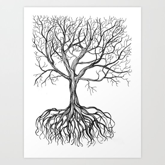 Bare tree with root Art Print