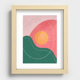Abstract Pink Sun and Mountains Recessed Framed Print