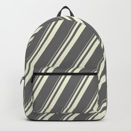 [ Thumbnail: Beige & Dim Grey Colored Striped/Lined Pattern Backpack ]