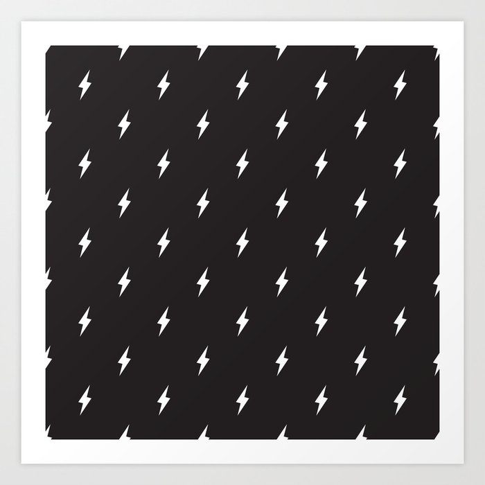 Lightning Bolt Pattern Black & White Art Print