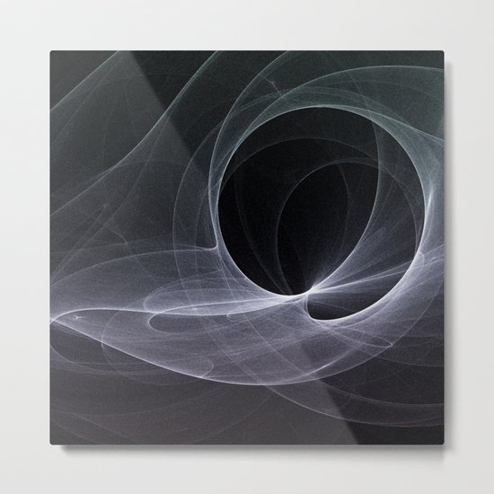 Fractal Wave Abstract Lines Purple White Teal on Black Metal Print