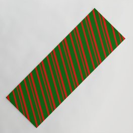 [ Thumbnail: Dark Green & Red Colored Lines Pattern Yoga Mat ]