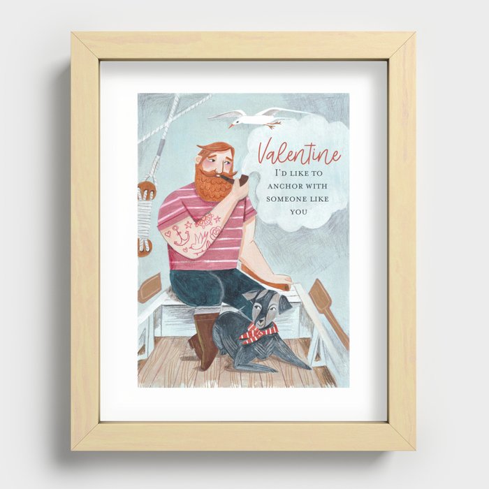 Valentine man sailor captain & dog in boat Recessed Framed Print