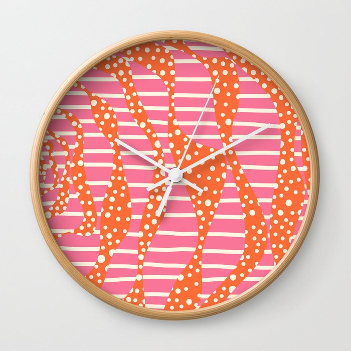Spots and Stripes 2 - Pink, Orange and Cream Wall Clock