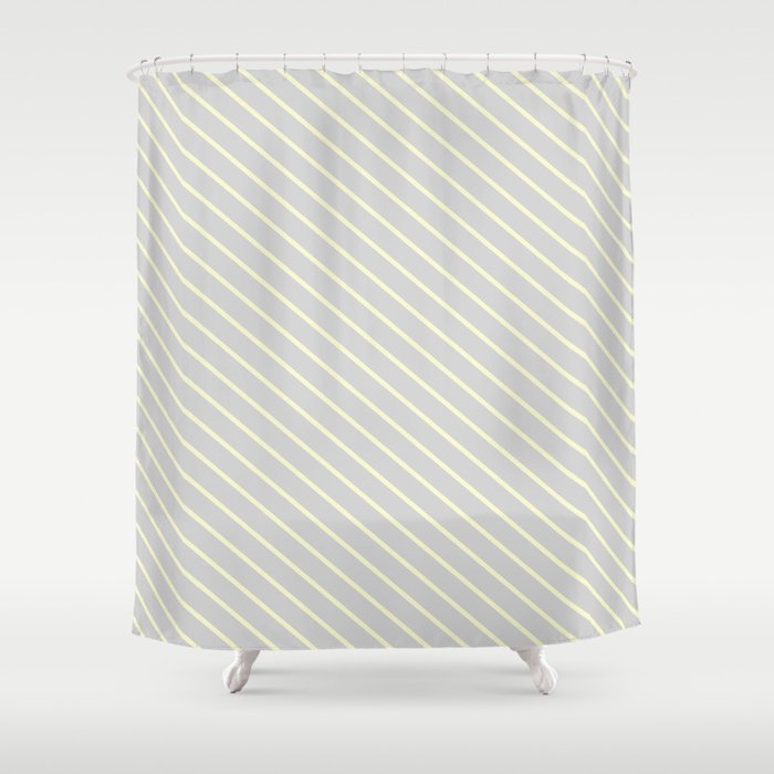 Light Gray and Light Yellow Colored Lines/Stripes Pattern Shower Curtain