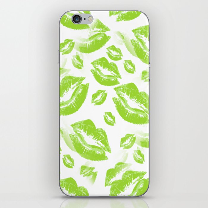 Two Kisses Collided Lip Smacking Lime Colored Lips Pattern iPhone Skin