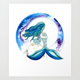 Sirena y la luna Art Print