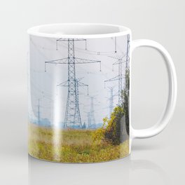 Landscape with power lines Coffee Mug | Photo, Wire, Industry, Pylon, Electrical, Voltage, High, City, Pole, Tower 