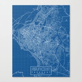 Asuncion City map of Paraguay - Blueprint Canvas Print