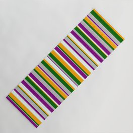 [ Thumbnail: Colorful Grey, Purple, Mint Cream, Orange, and Dark Green Colored Stripes/Lines Pattern Yoga Mat ]