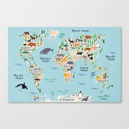 Animal World Map Canvas Print