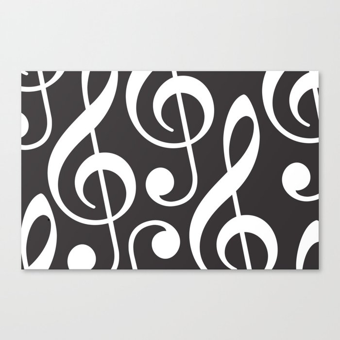Clef music notes white grey Canvas Print