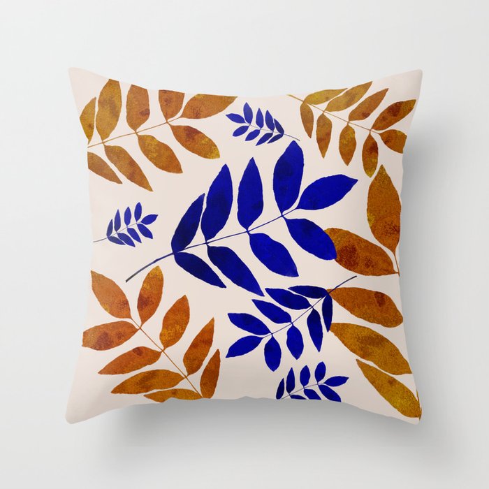 Blue Leaves Throw Pillow