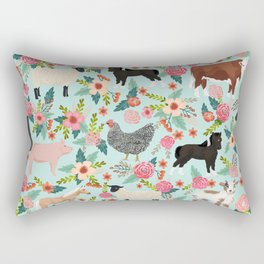 Farm animal sanctuary pig chicken cows horses sheep floral pattern gifts Rectangular Pillow