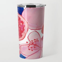 Pomegranate watercolor retro pink and blue Travel Mug