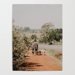 walking with the goats. fine art travel photography in Uganda, Africa. vintage nude tones. art print Poster