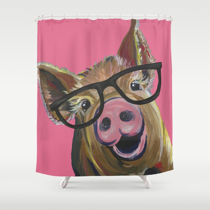 Pink Pig Painting Cute Farm Animal Shower Curtain By Leekeller Pink Pig Painting Cute Farm Animal Shower Curtain