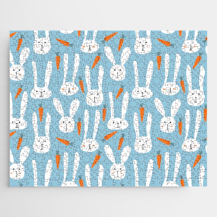 Bunnies & Carrots - Blue Jigsaw Puzzle