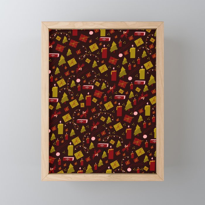 Red And Gold Holiday Pattern Framed Mini Art Print