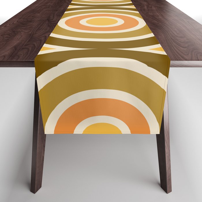 Retro Danish Modern 1970s Style Geometric Concentric Design 434 Yellow Orange and Brown Table Runner