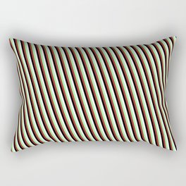 [ Thumbnail: Green, Brown, Black & White Colored Stripes Pattern Rectangular Pillow ]