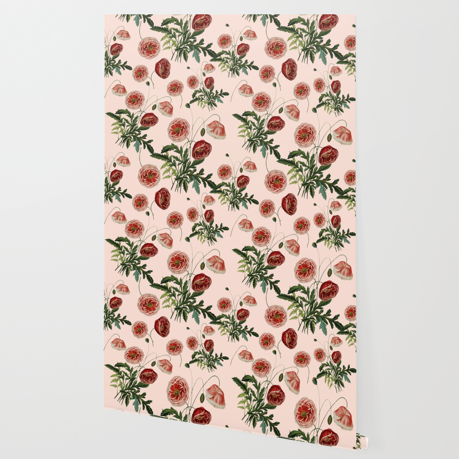 Vintage Shabby Chic Floral Poppy Flowers Garden Watercolor