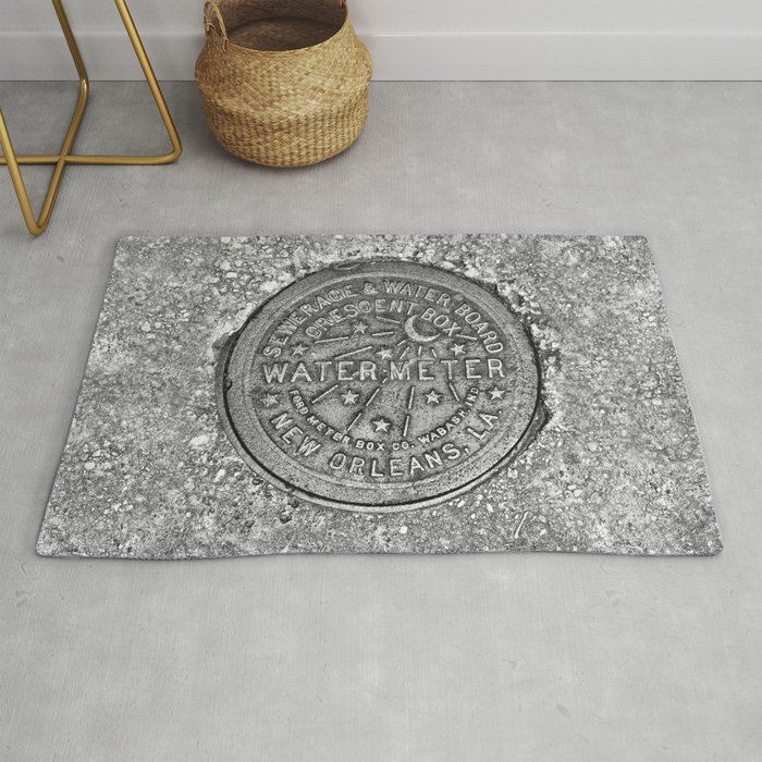 New Orleans Water Meter Louisiana Crescent City Nola Water Board Metalwork Grey Silver Rug By Kimroseadams Society6