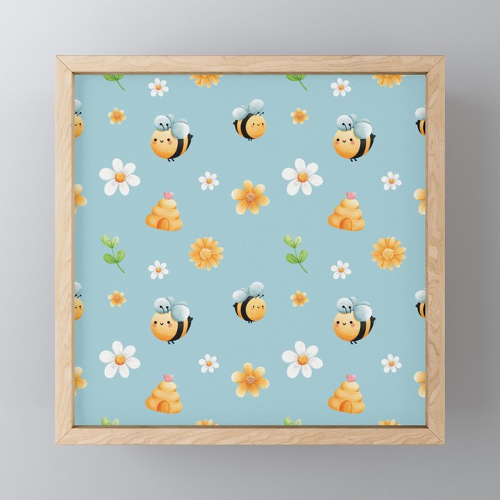 Buzzy Bee in Teal Framed Mini Art Print