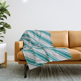 [ Thumbnail: Light Gray & Teal Colored Lined Pattern Throw Blanket ]