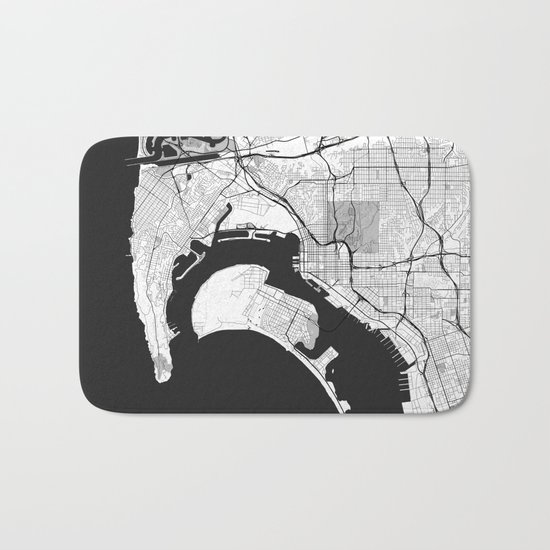 San Diego Map Gray Bath Mat