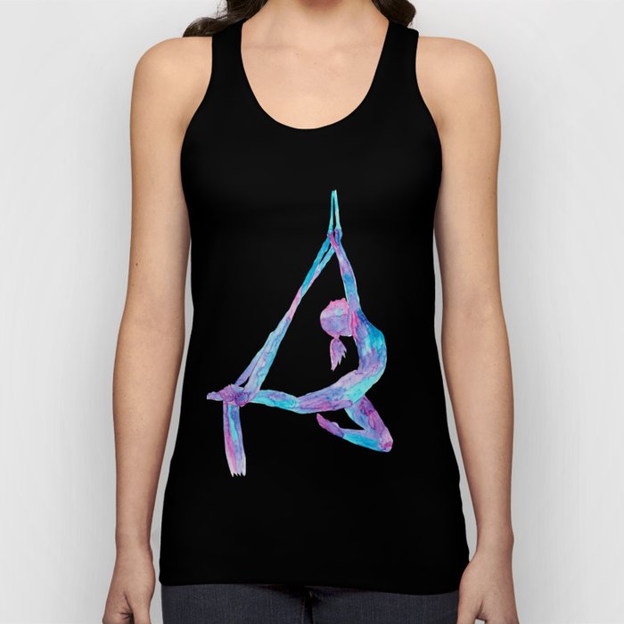 Aerial lady silky art silks yoga print watercolor painting aerialist gift drawing circus dance dancer silthouette woman gymnastics Tank Top