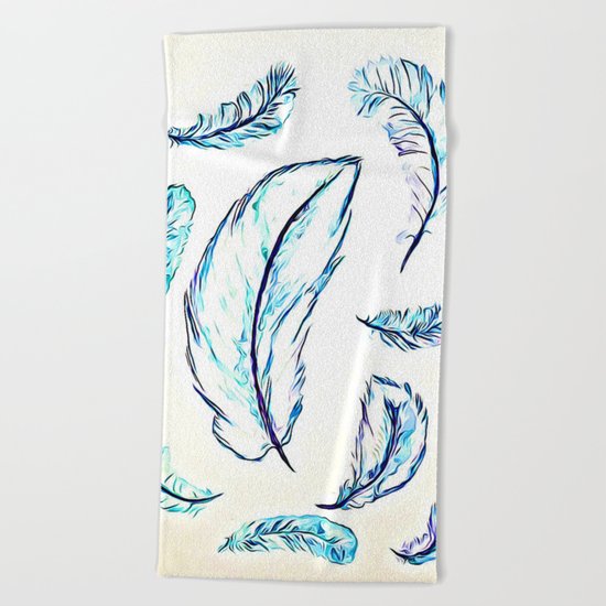 Turquoise Feathers Beach Towel