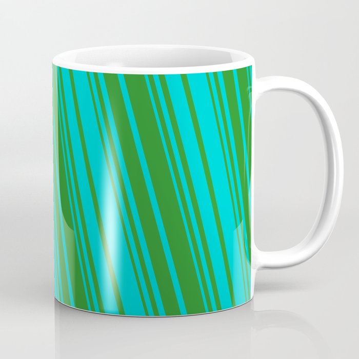 Forest Green & Dark Turquoise Colored Striped Pattern Coffee Mug