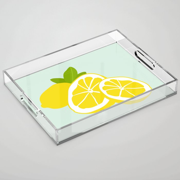 Sweet Lemons - Still Art in Pastel Green Acrylic Tray