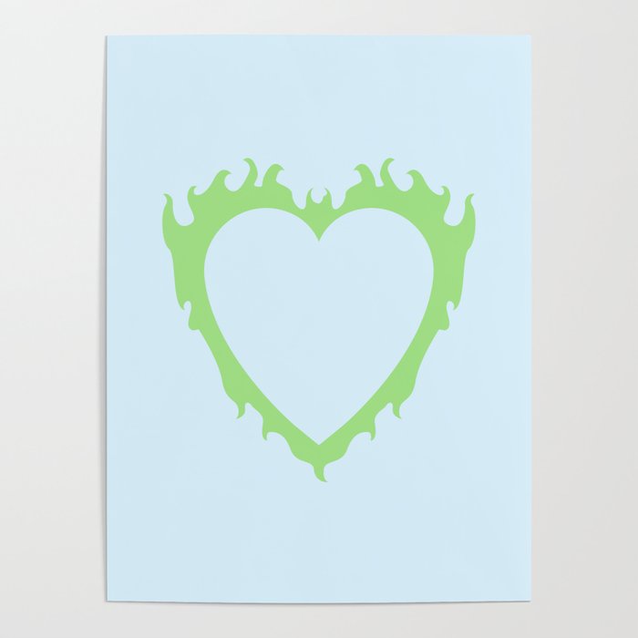 Blue and Green Flame Heart Poster