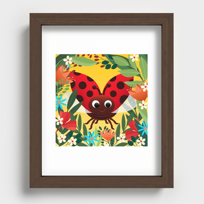 Happy Ladybird Ladybug Beetle Recessed Framed Print