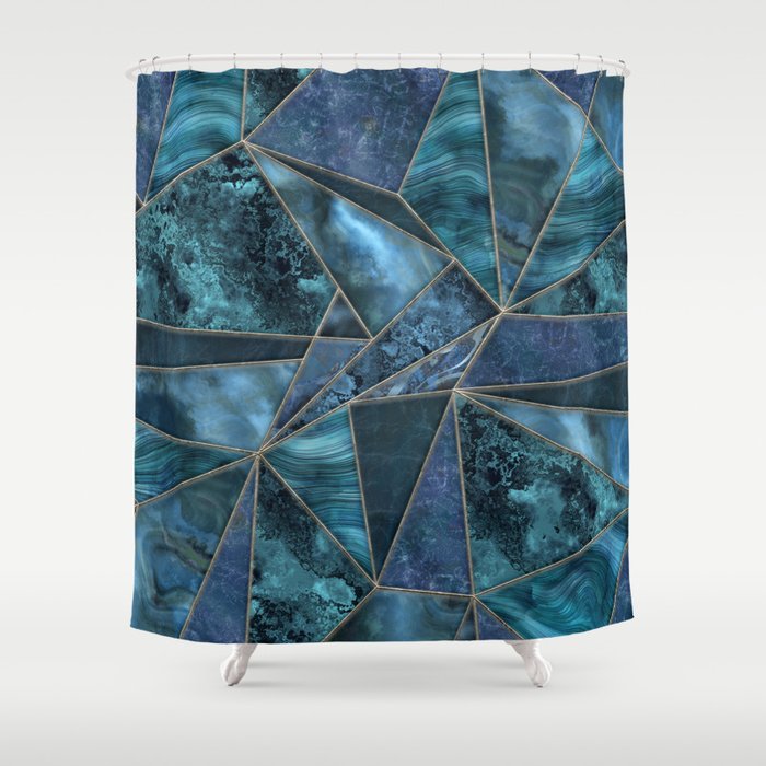 Stained Glass Style Gemstone Marble Blue Green Shower Curtain