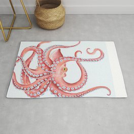 Red Octopus Dance watercolor Ink Art Area & Throw Rug