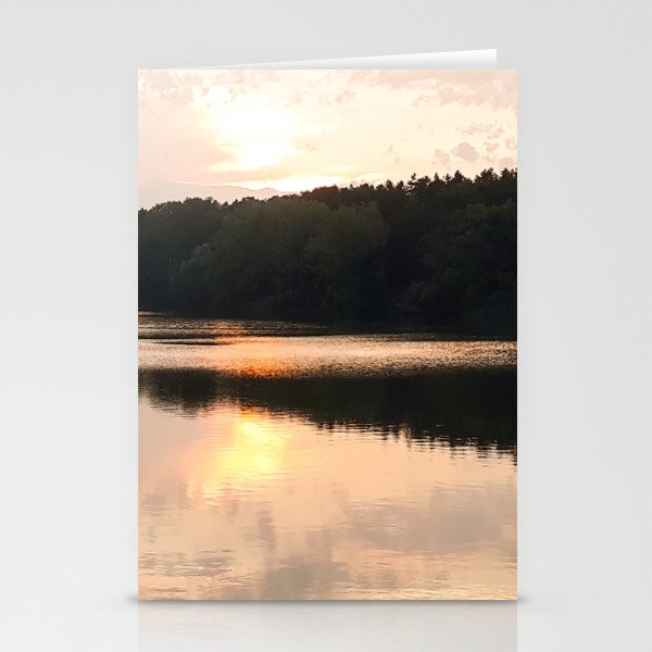 Pastel pink lake sunset landscape Stationery Cards