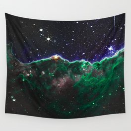 Cosmic Cliffs Carina Nebula Teal Green Indigo Wall Tapestry
